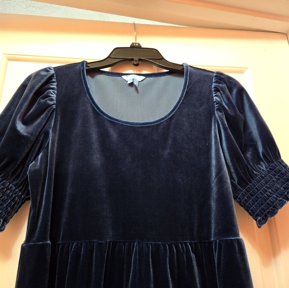 Draper James blue velvet babydoll dress - Picture 2 of 3